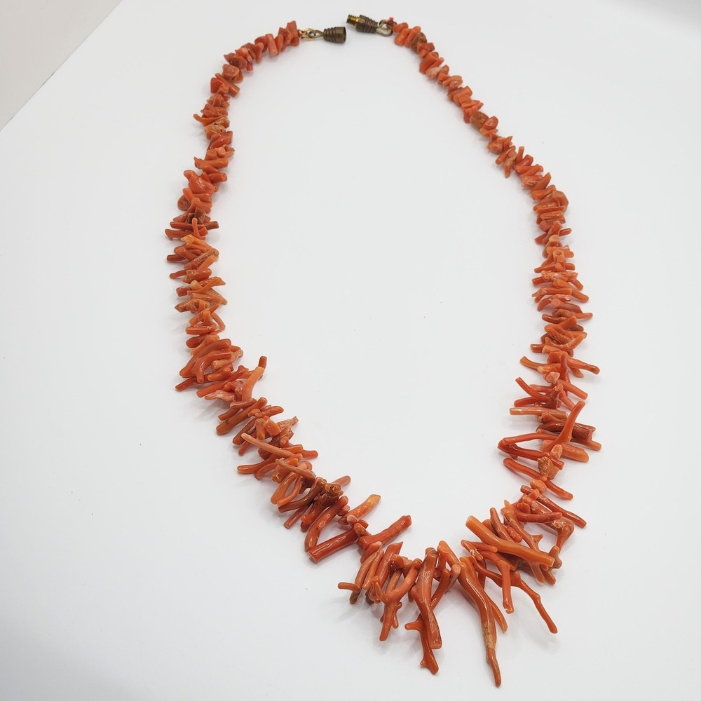 Vintage Natural Branch Coral Necklace Salmon Orange Statement 20 Inch Fringe - Picture 2 of 7